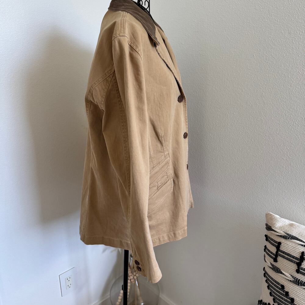 VTG 90's Lauren Ralph Lauren Tan Canvas Corduroy Chore Barn Coat Blazer Jacket - Picture 7 of 11